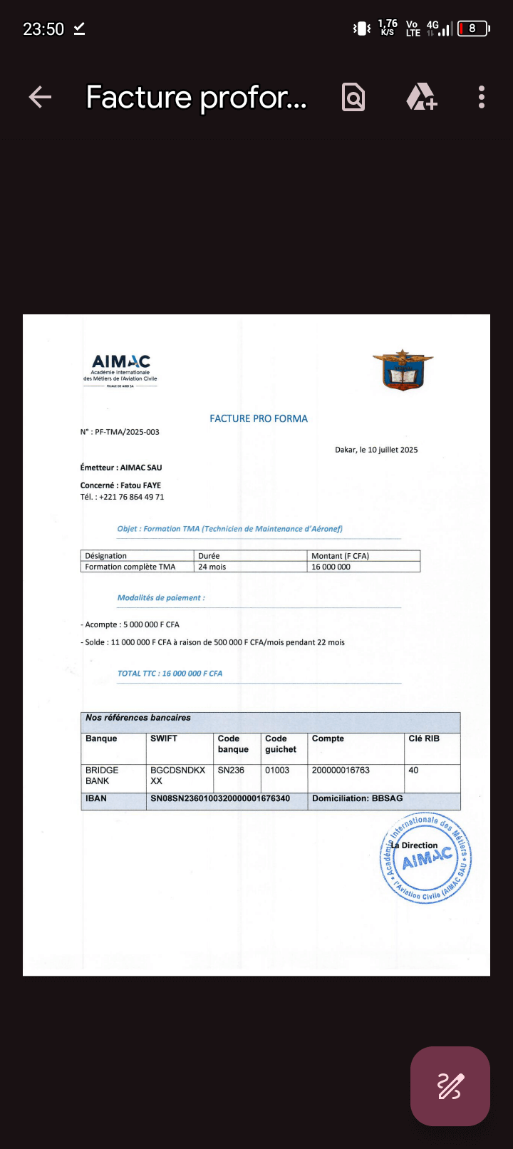 Demande urgente d'aide pour financer ma formation de technicien en maintenance aéronautique 